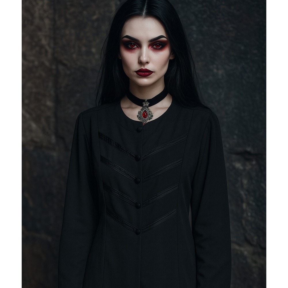 Womens Shirt Top Blouse Black 18 Long Goth Vampire Wednesday Addams Vampcore